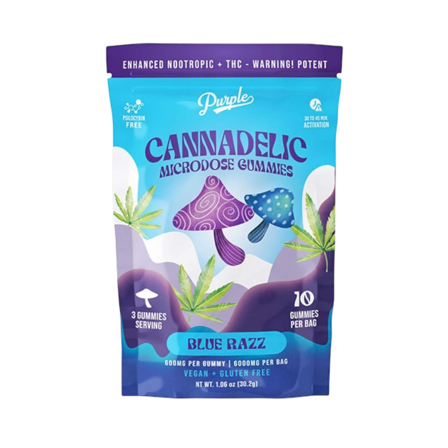 Purple Cannadelic Microdose Mushroom 10CT Gummies (600mg)